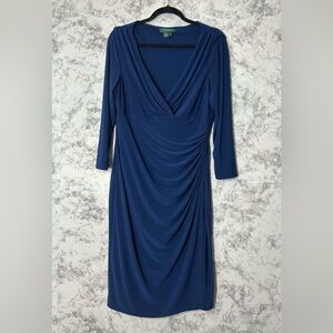 Ralph Lauren Deep Blue 3/4 Sleeve Dress Sz 14 EUC